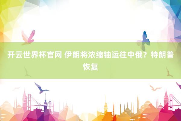 开云世界杯官网 伊朗将浓缩铀运往中俄？特朗普恢复